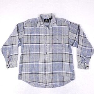 Santana Textured Plaid Button Down Shirt Size Large Blue